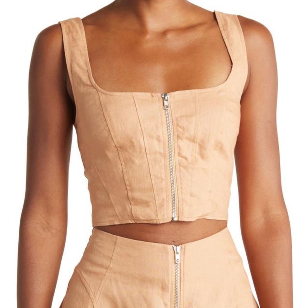 NICHOLAS Darby Zipper Front Linen Crop Top